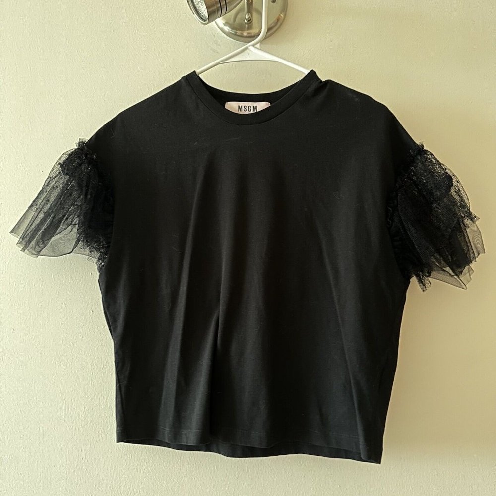 MSGM Top Black Polkadot Lace Sz M T-shirt - Picture 6 of 7